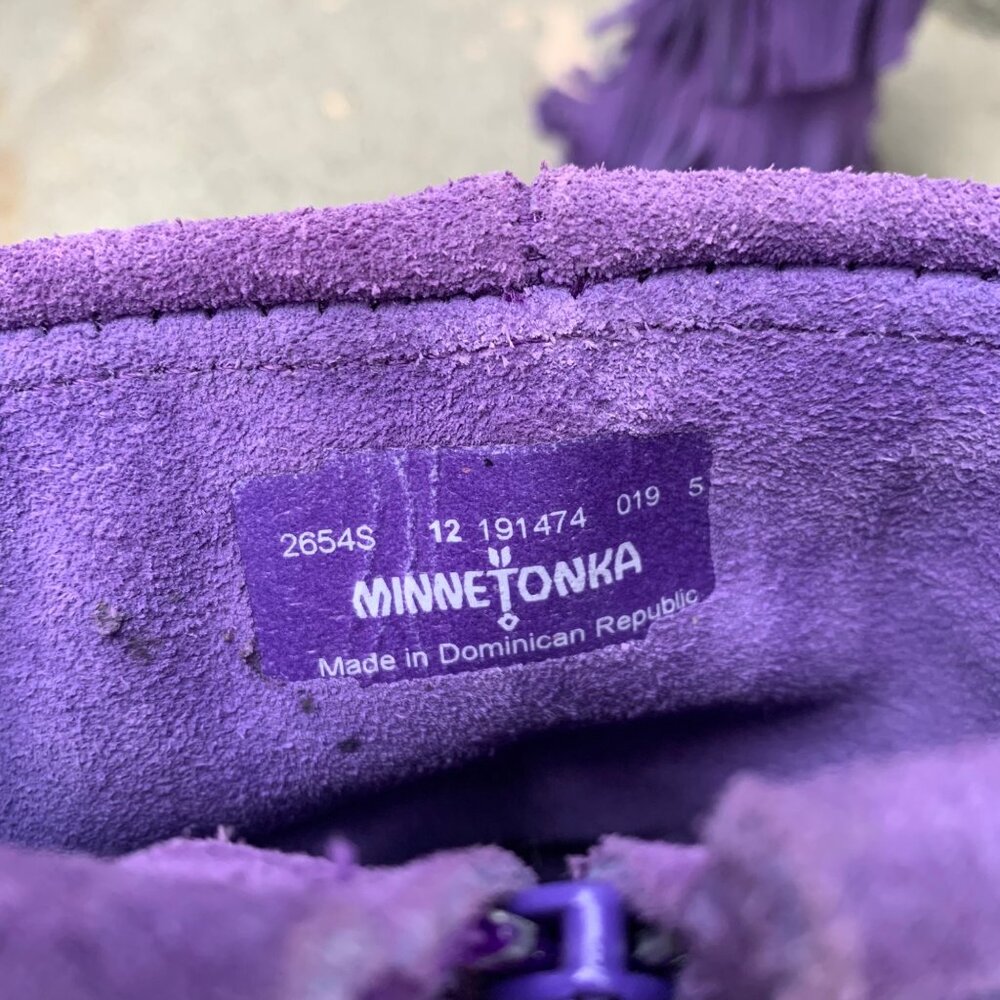 MINNETONKA Purple Fringe Boots Girls 12 Toddler Girl Boho Hippy Moccasin Boot - Picture 10 of 11